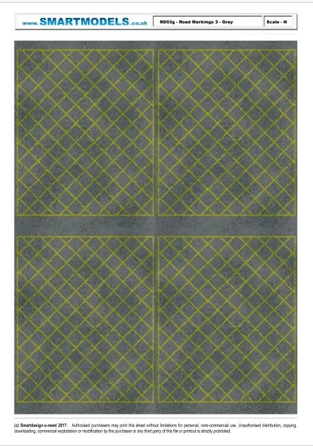 RD03g - Road markings sheet number 3 - Grey (N Scale)