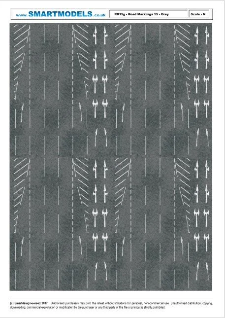 RD15g - Road markings sheet number 15 - Grey (N Scale)