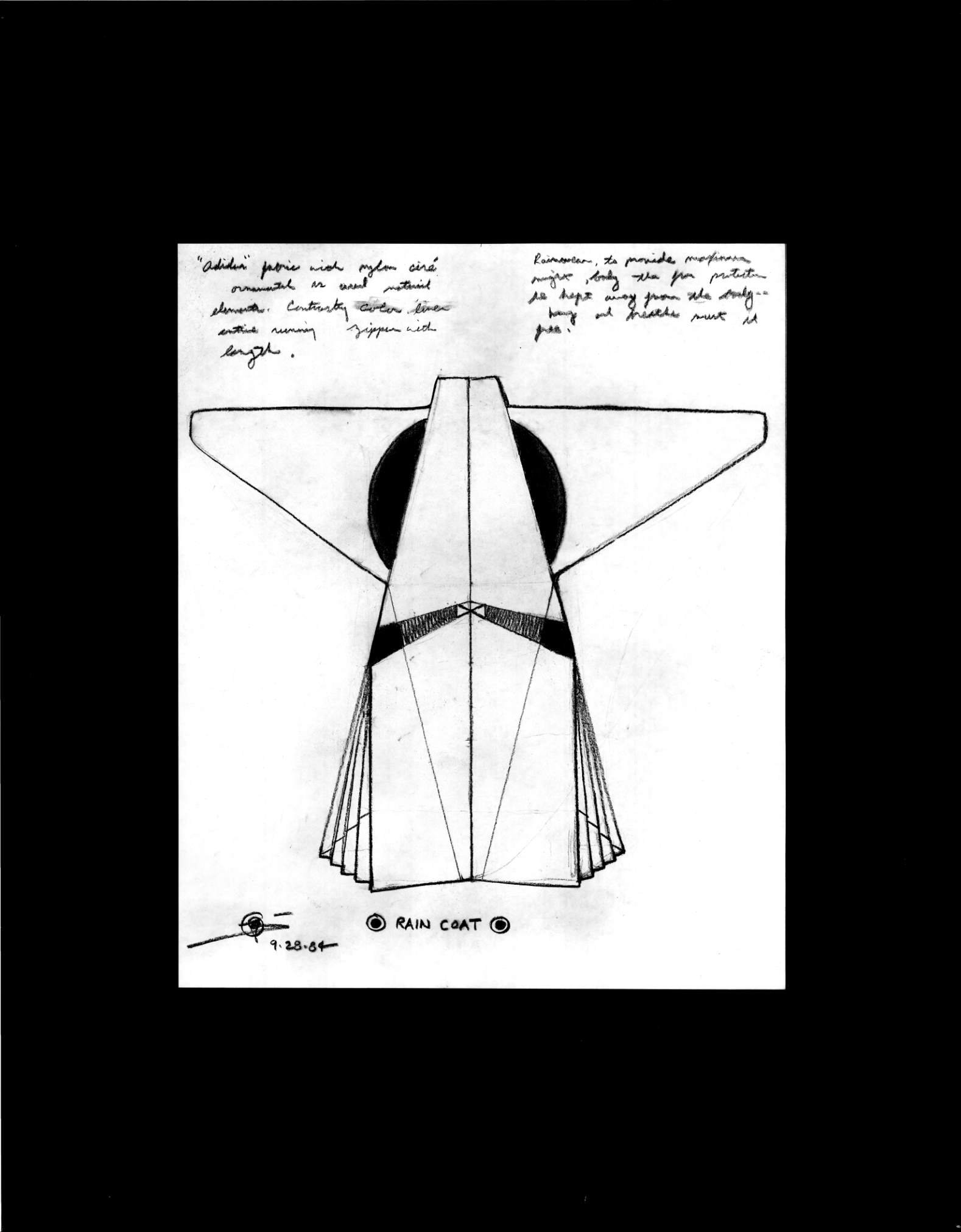 (72dpi) 1188_Rain Coat UC Berkeley Fine Art Dept. Museum Exhibition Drawing__Clothing Design_B_W_22W by 28H_1984-09-28.jpg