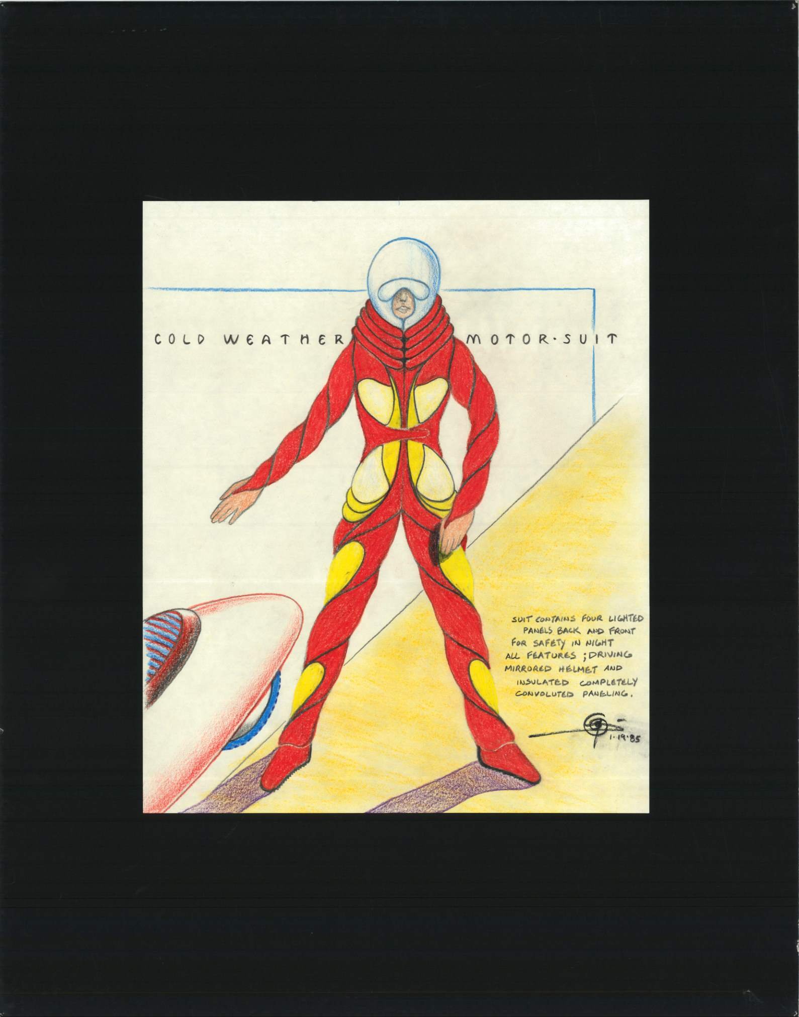 (72dpi) 1239_Cold Weather Motor Suit UC Berkeley Fine Art Dept. Museum Exhibition Drawing__Clothing Design_Color_22W by 28H_1985-01-19.jpg