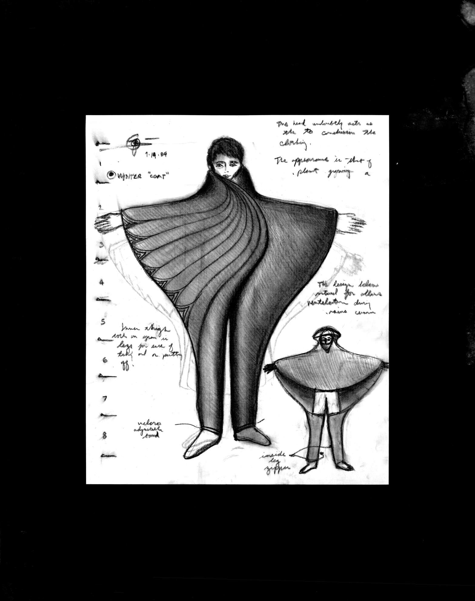 (72dpi) 1208_Winter Coat UC Berkeley Fine Art Dept. Museum Exhibition Drawing__Clothing Design_B_W_22W by 28H_1984-07-14.jpg