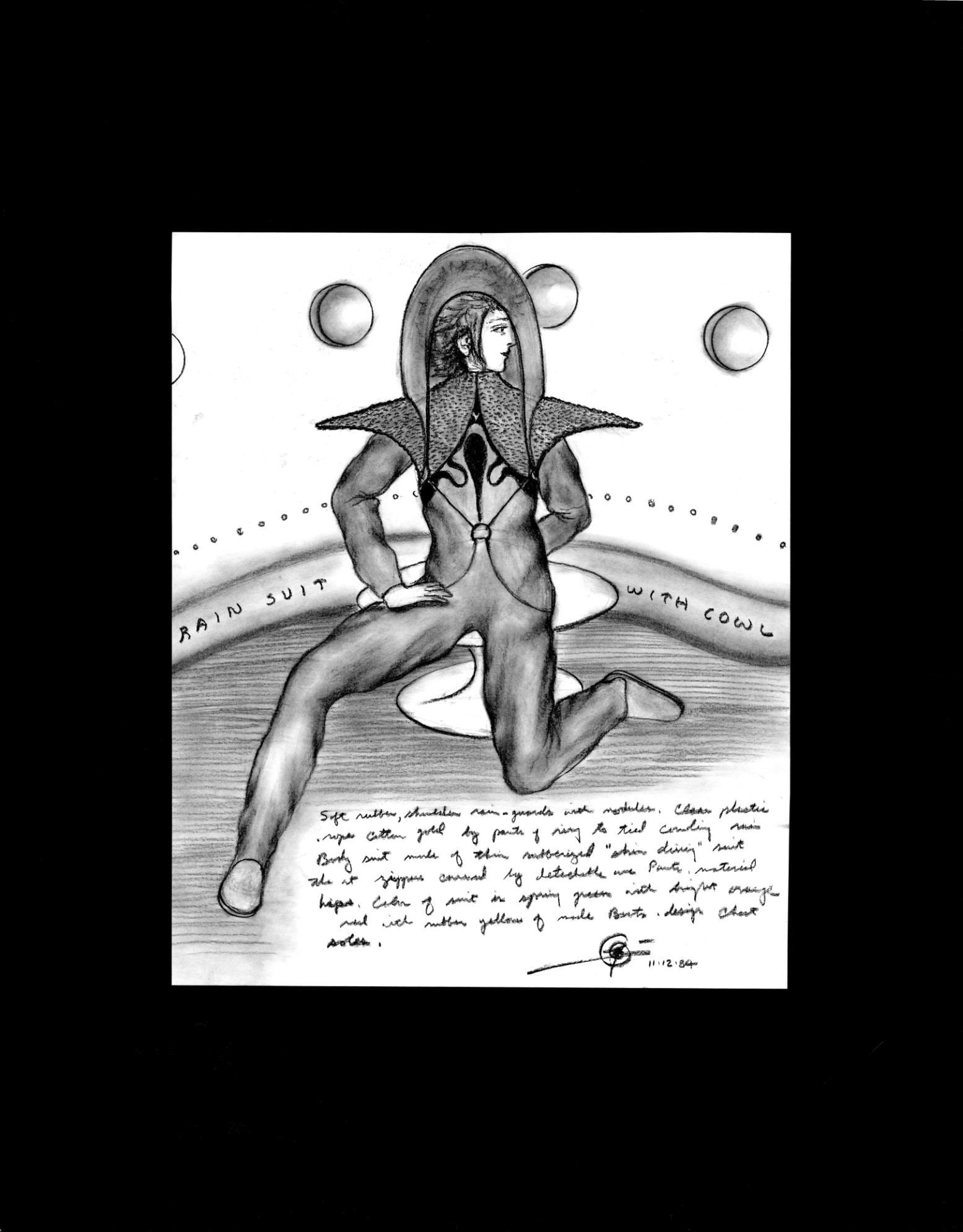 (72dpi) 1231_Rain suit with Cowl UC Berkeley Fine Art Dept. Museum Exhibition Drawing__Clothing Design_B_W_22W by 28H_1984-11-12.jpg