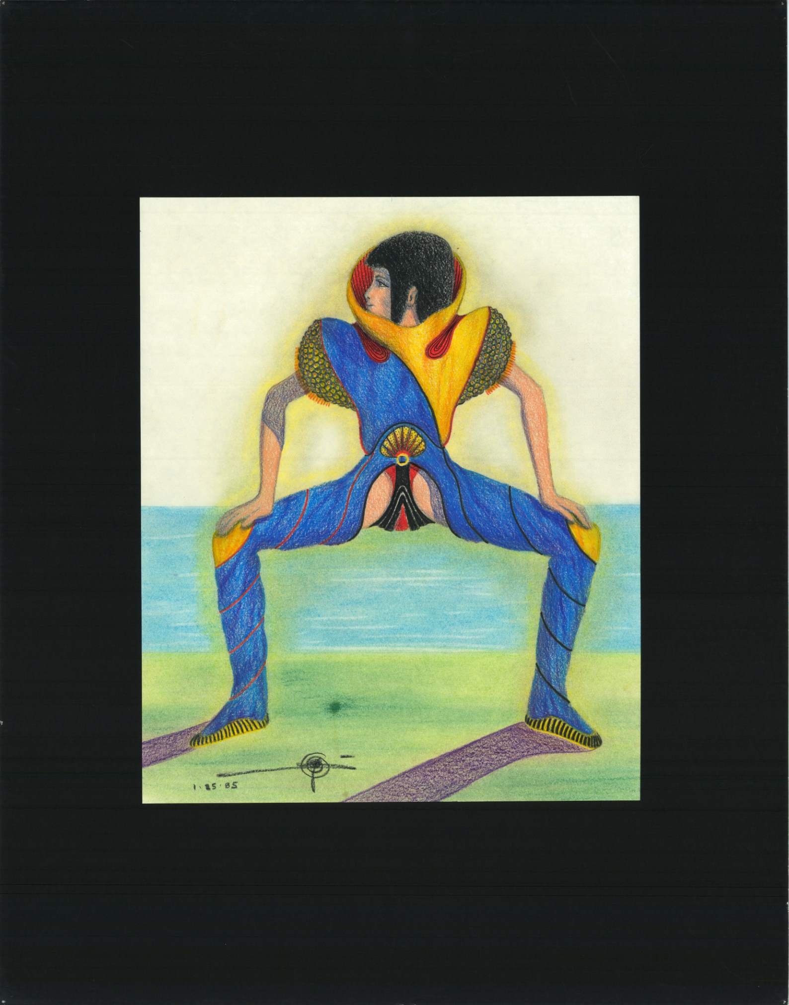 (72dpi) 1238_One Piece Athletic Suit UC Berkeley Fine Art Dept. Museum Exhibition Drawing__Clothing Design_Color_22W by 28H_1985-01-25.jpg