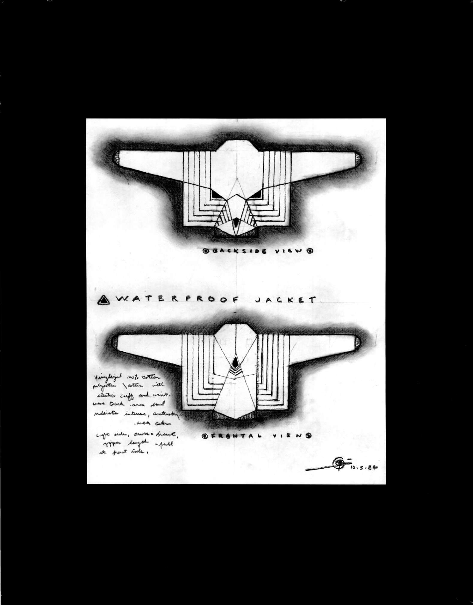 (72dpi) 1187_Waterproof Jacket UC Berkeley Fine Art Dept. Museum Exhibition Drawing__Clothing Design_B_W_22W by 28H_1984-10-05.jpg