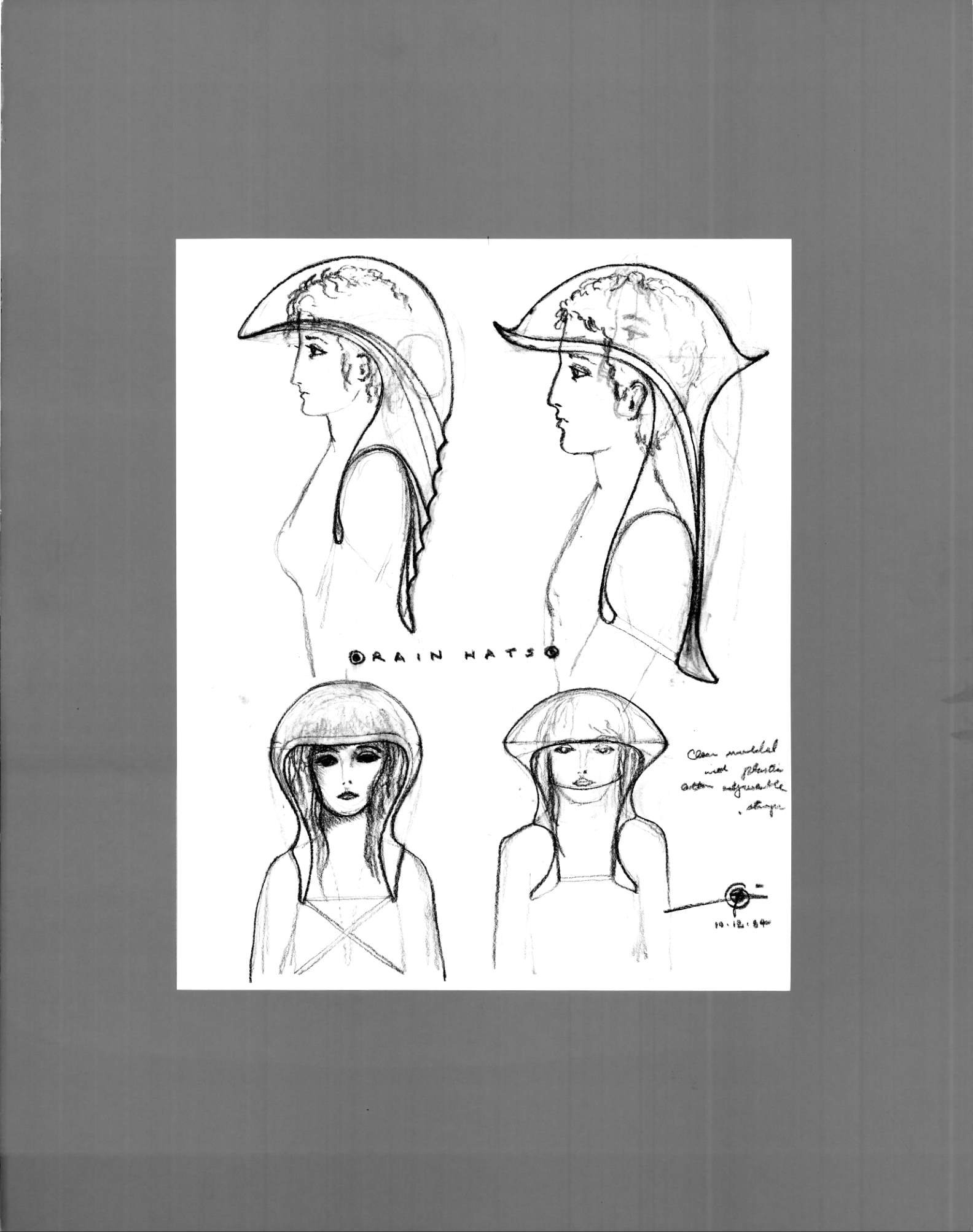 (72dpi) 1204_Rain Hats UC Berkeley Fine Art Dept. Museum Exhibition Drawing__Clothing Design_B_W_22W by 28H_1984-10-18.jpg