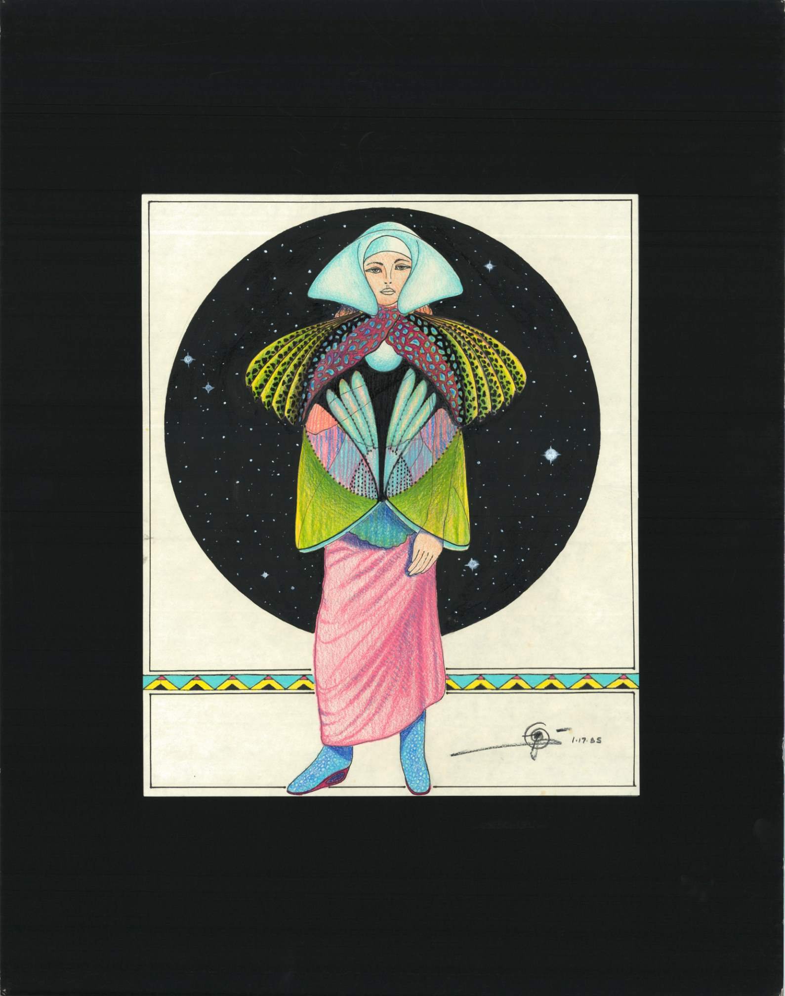 (72dpi) 1217_Woman_s Garment UC Berkeley Fine Art Dept. Museum Exhibition Drawing__Clothing Design_Color_22W by 28H_1985-01-07.jpg