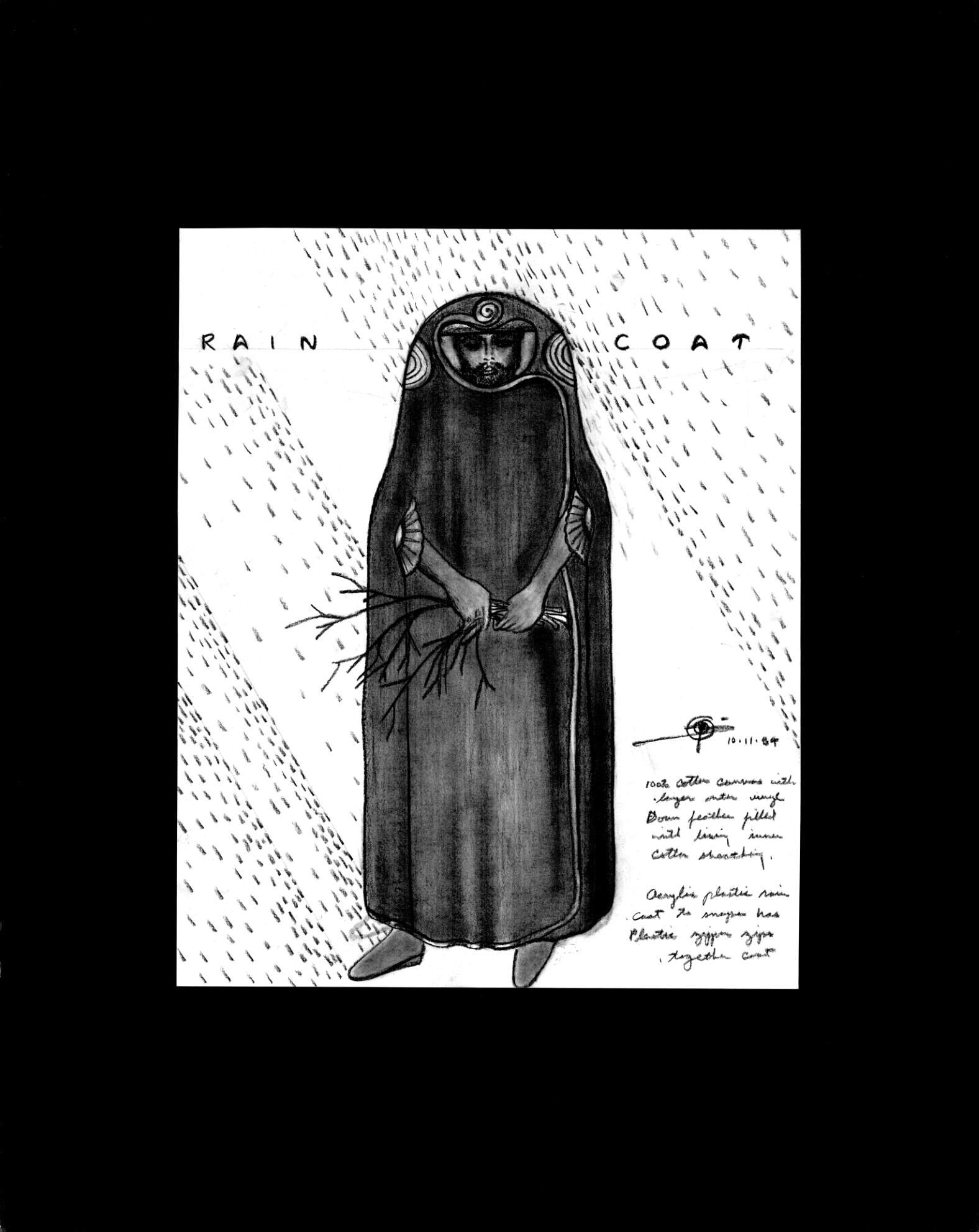 (72dpi) 1232_Raincoat UC Berkeley Fine Art Dept. Museum Exhibition Drawing__Clothing Design_B_W_22W by 28H_1984-10-11.jpg