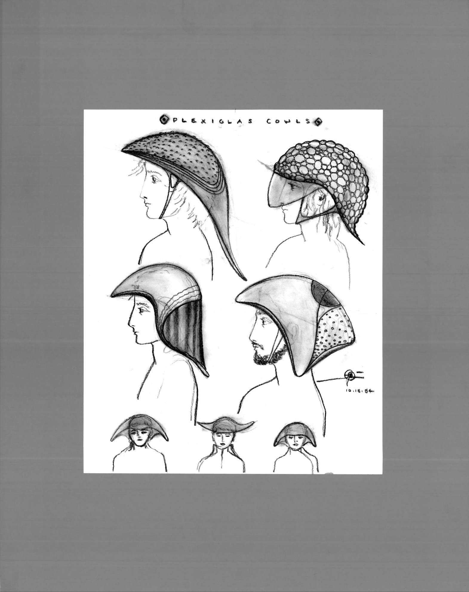(72dpi) 1206_Plexiglass Cowls UC Berkeley Fine Art Dept. Museum Exhibition Drawing__Clothing Design_B_W_22W by 28H_1984-10-18.jpg