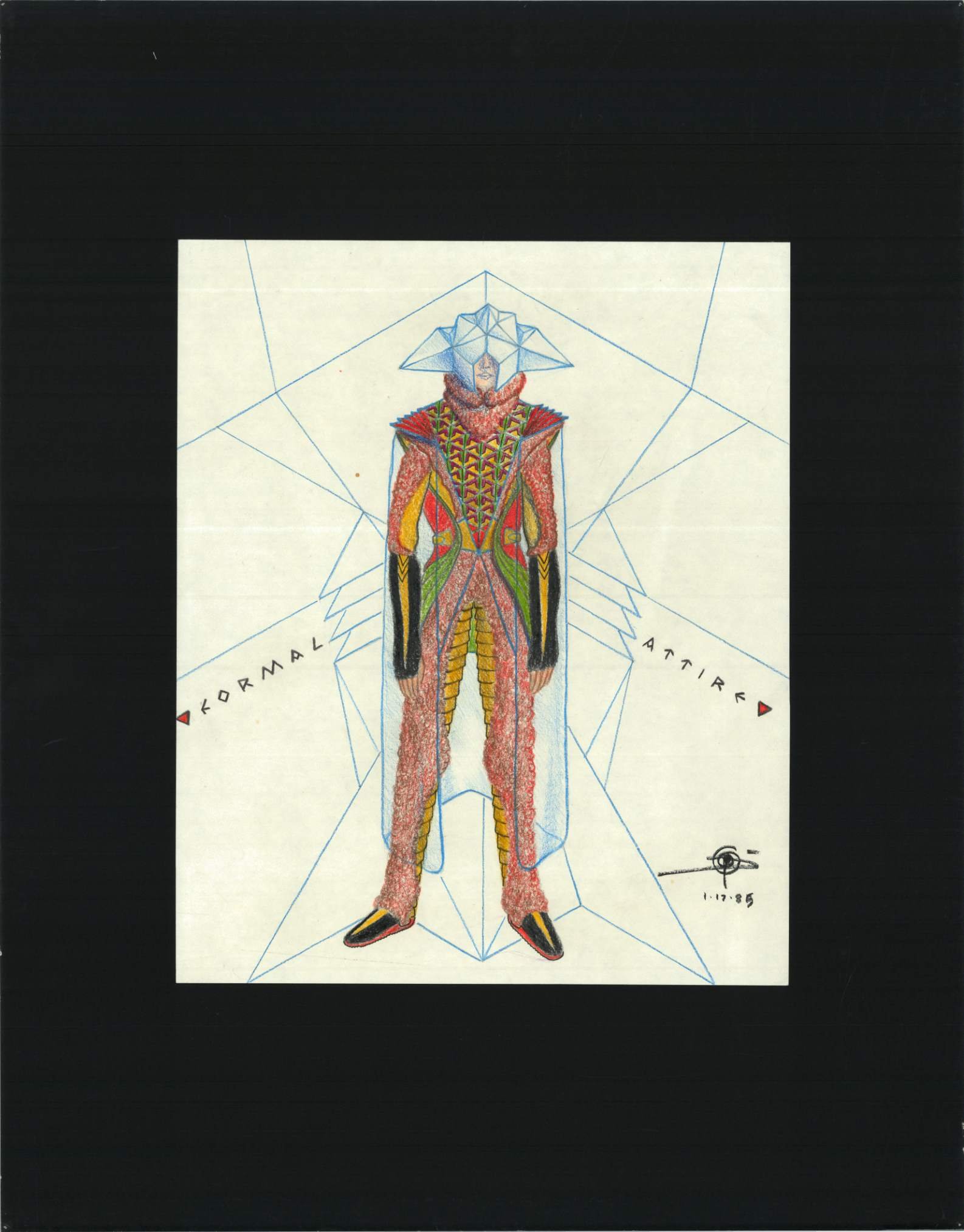 (72dpi) 1241_ Formal Attire UC Berkeley Fine Art Dept. Museum Exhibition Drawing__Clothing Design_Color_22W by 28H_1985-01-17.jpg