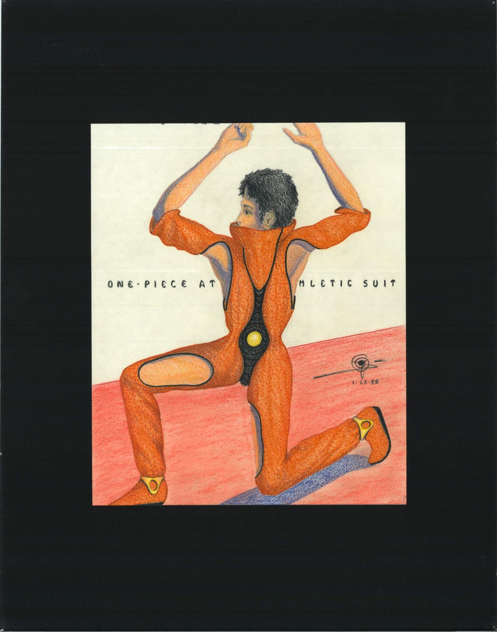 (72dpi) 1237_One Piece Athletic Suit UC Berkeley Fine Art Dept. Museum Exhibition Drawing__Clothing Design_Color_22W by 28H_1985-01-25.jpg