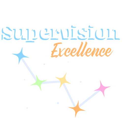 Colorful text that reads 'supervision excellence' with star graphics on a light background.