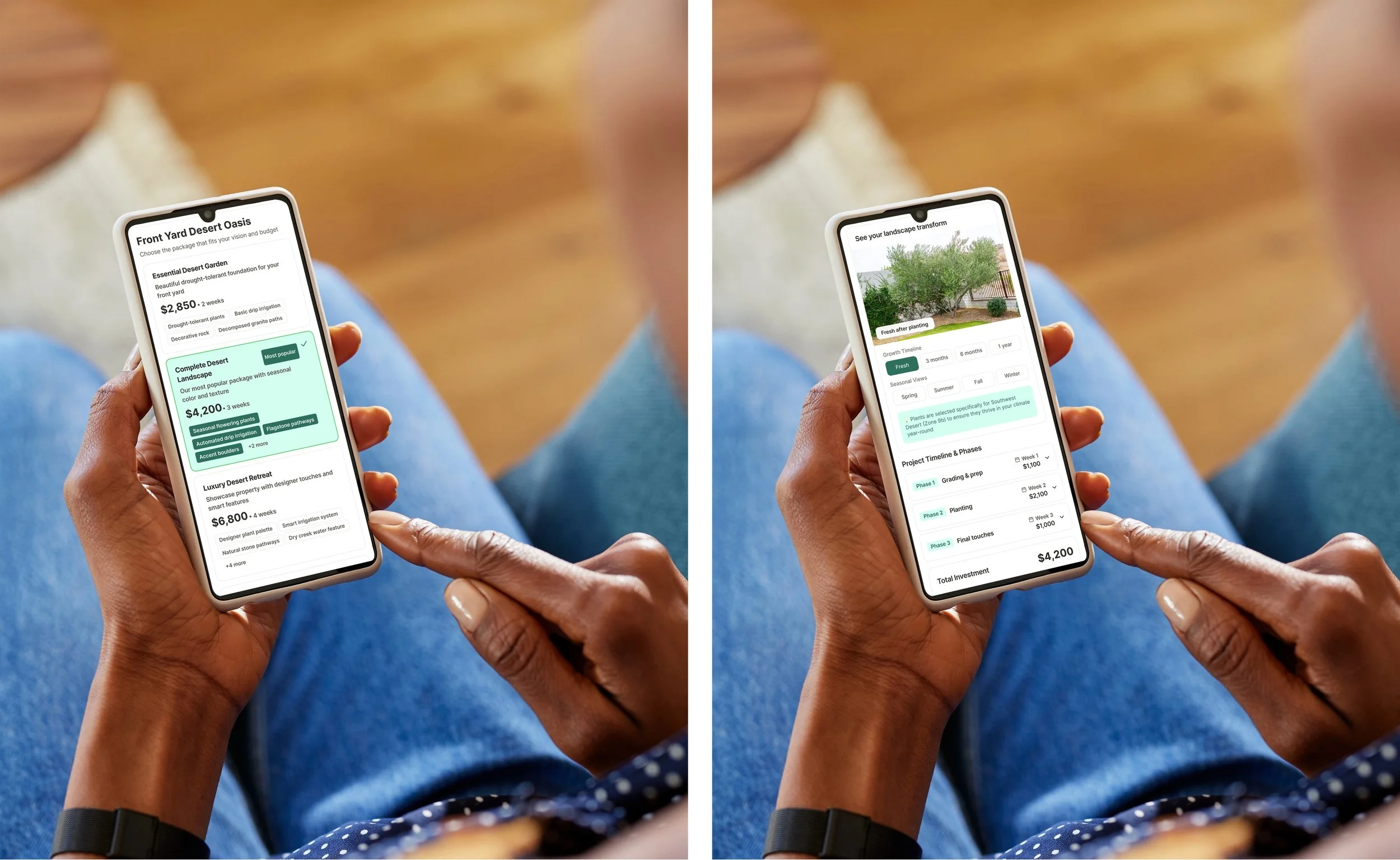 A landscaping client reviewing their customized AI proposal from a link sent via email or SMS directly from the landscapers in-app proposal generator.