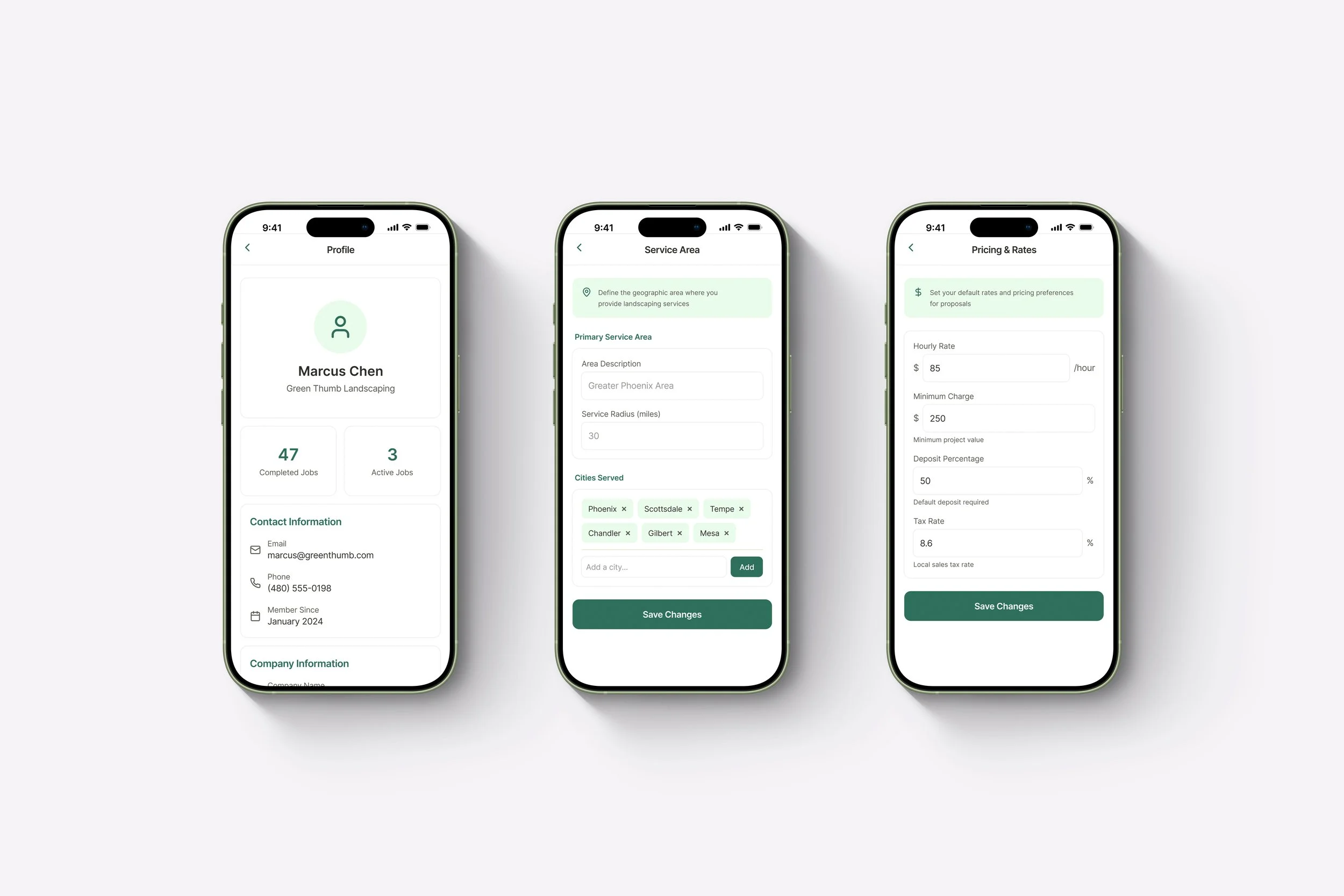 Client profiles within CurbReady are customizable, along with the landscaper’s service area, hourly rates, minimum charge, deposit requirements, and area tax rate.