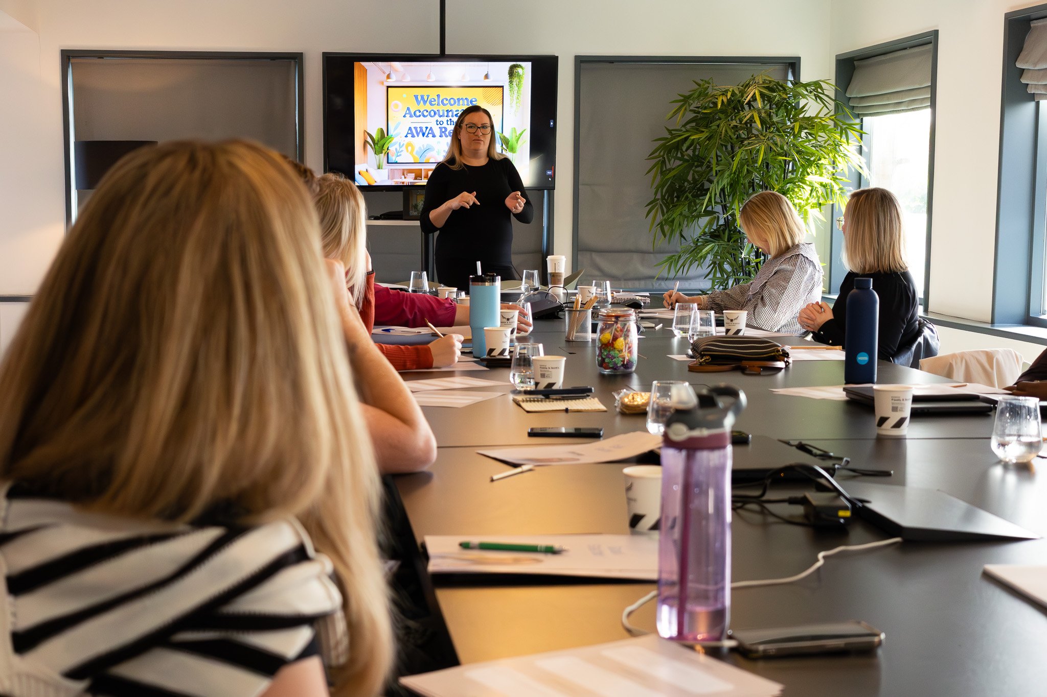 Behind the scenes of boardroom meeting.