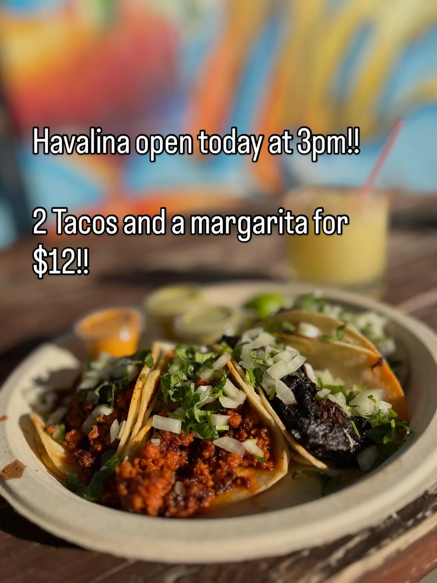 Hey folks! We&rsquo;ll be open at 3pm today for Taco Tuesday! C&rsquo;mon down and say hi!