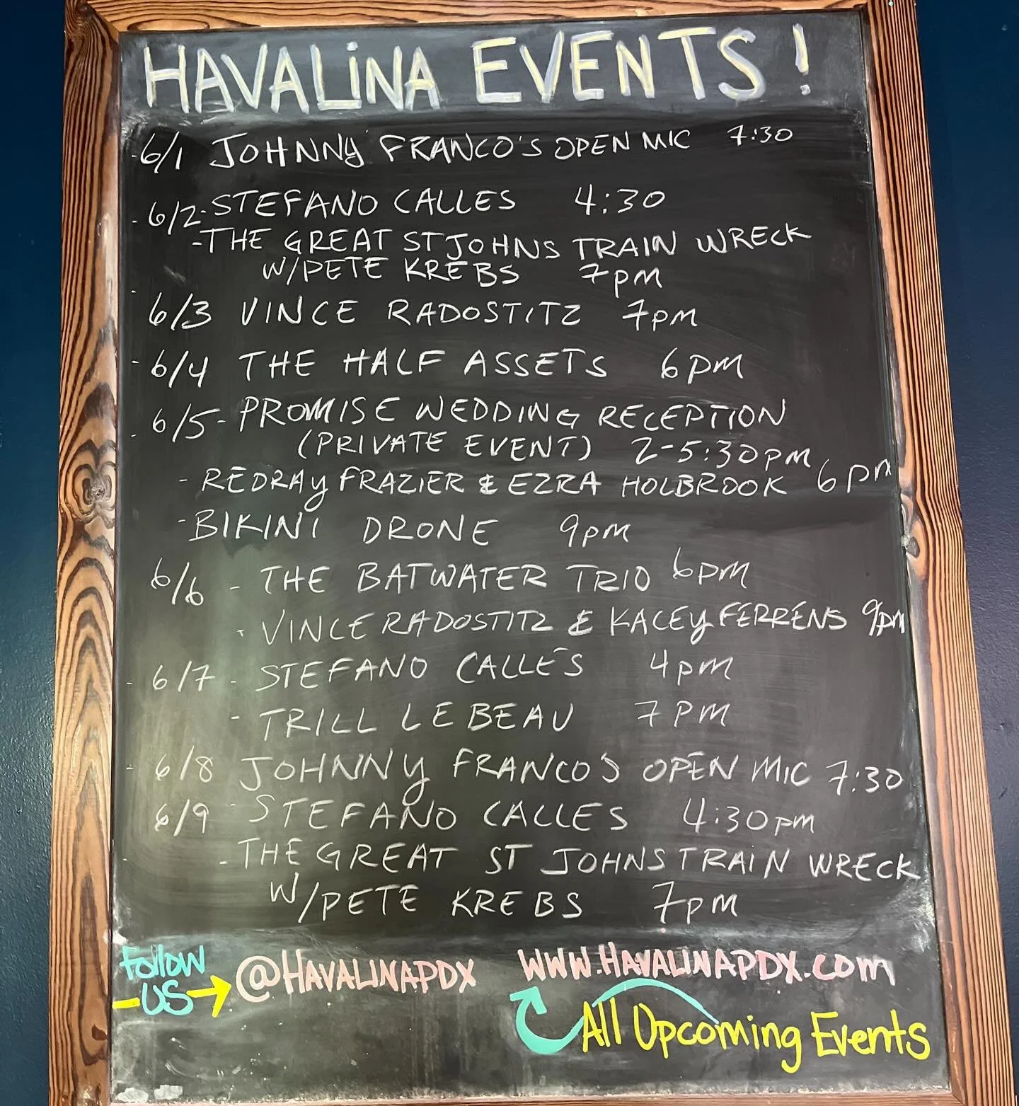 Proof that not all handwriting is created equal&hellip;our very own bartender Charlotte!! I mean mine&rsquo;s getting better. Maybe. Anyhoo&hellip;.great music lined up for ya this week! Cmon down to Havalina and say hello!