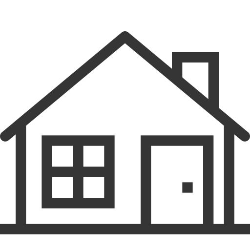 Icon of a house with a pitched roof, four-pane window, and front door