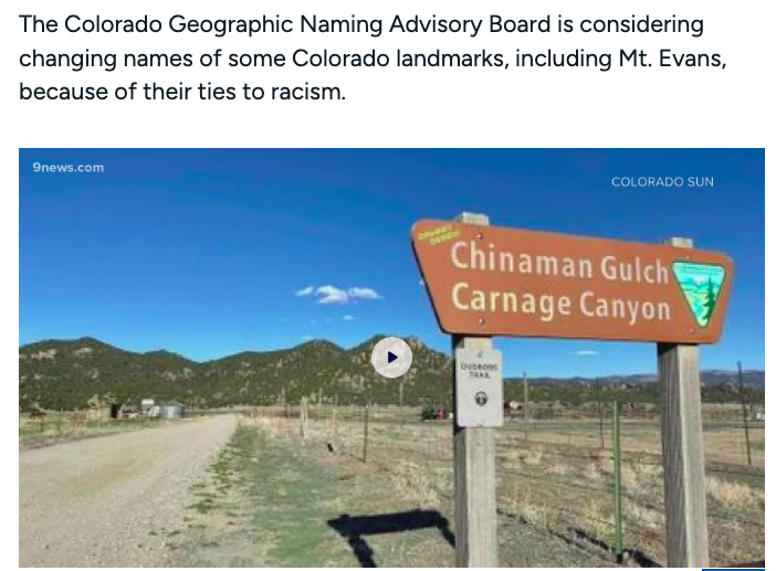 The meaning of a name; Board considers changing names of Colorado landmarks with racist ties