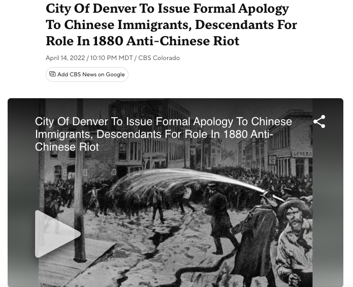 City Of Denver to issue formal apology to Chinese immigrants, descendants for role in 1880 anti-Chinese riot