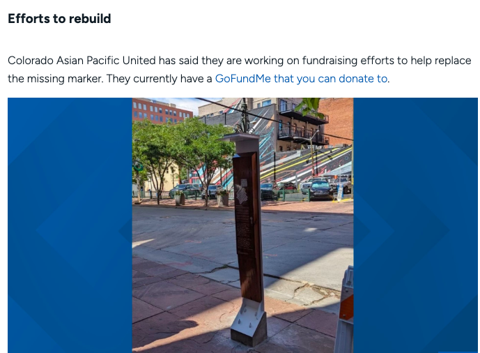 Historical Chinatown marker missing from downtown Denver