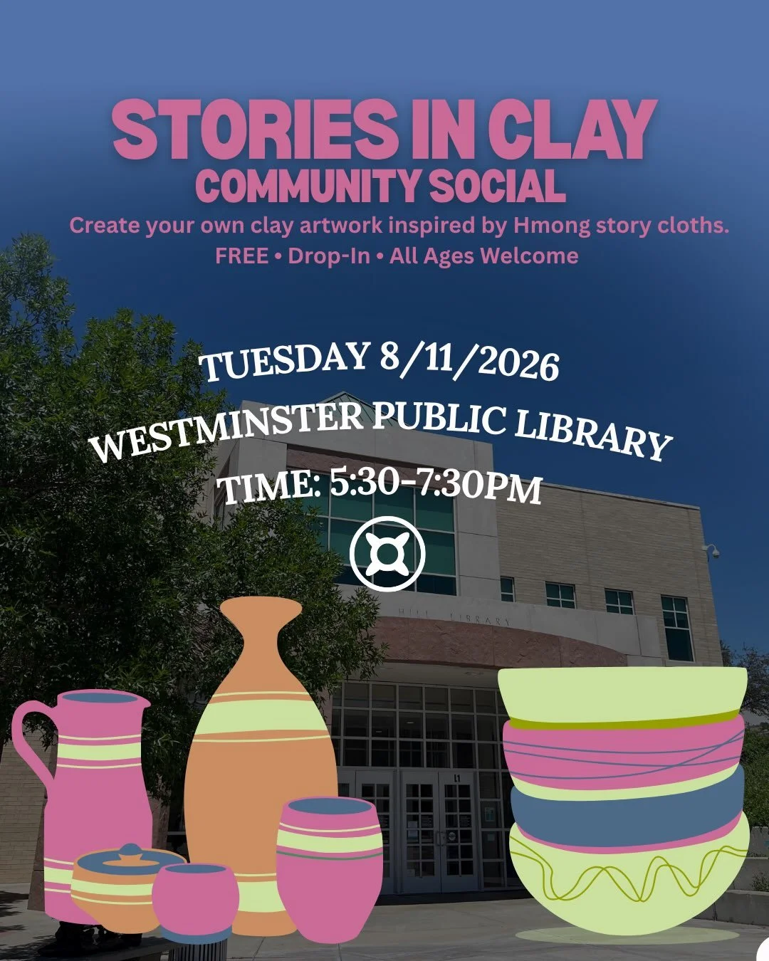 Free clay community social!🏺Join artist @thefakechampacabra for Stories in Clay at Westminster Public Library (3705 W 112th Ave) on Tuesday 8/11 from 5:30-7:30pm. Snacks provided, open to all ages and experience levels. 

Stories in Clay is a drop i