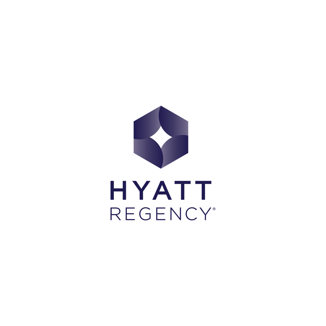 Hyatt Regency logo with a purple geometric hexagon emblem and the words “HYATT REGENCY”