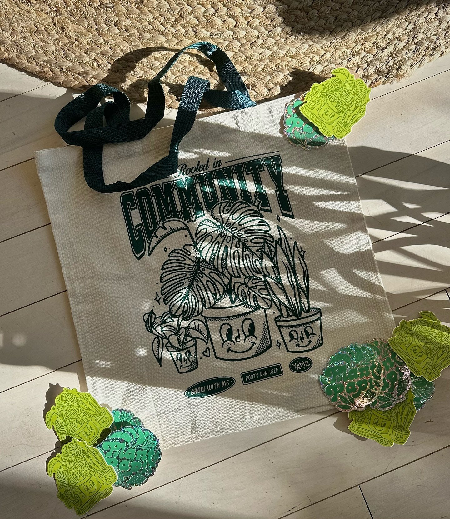 we love our local vendors keeping us &ldquo;rooted in community&rdquo; a special shoutout to @yamz.world for turning the idea of community into a beautiful design we can carry with us everywhere we go! Stop in soon and check out some of Brayan&rsquo;