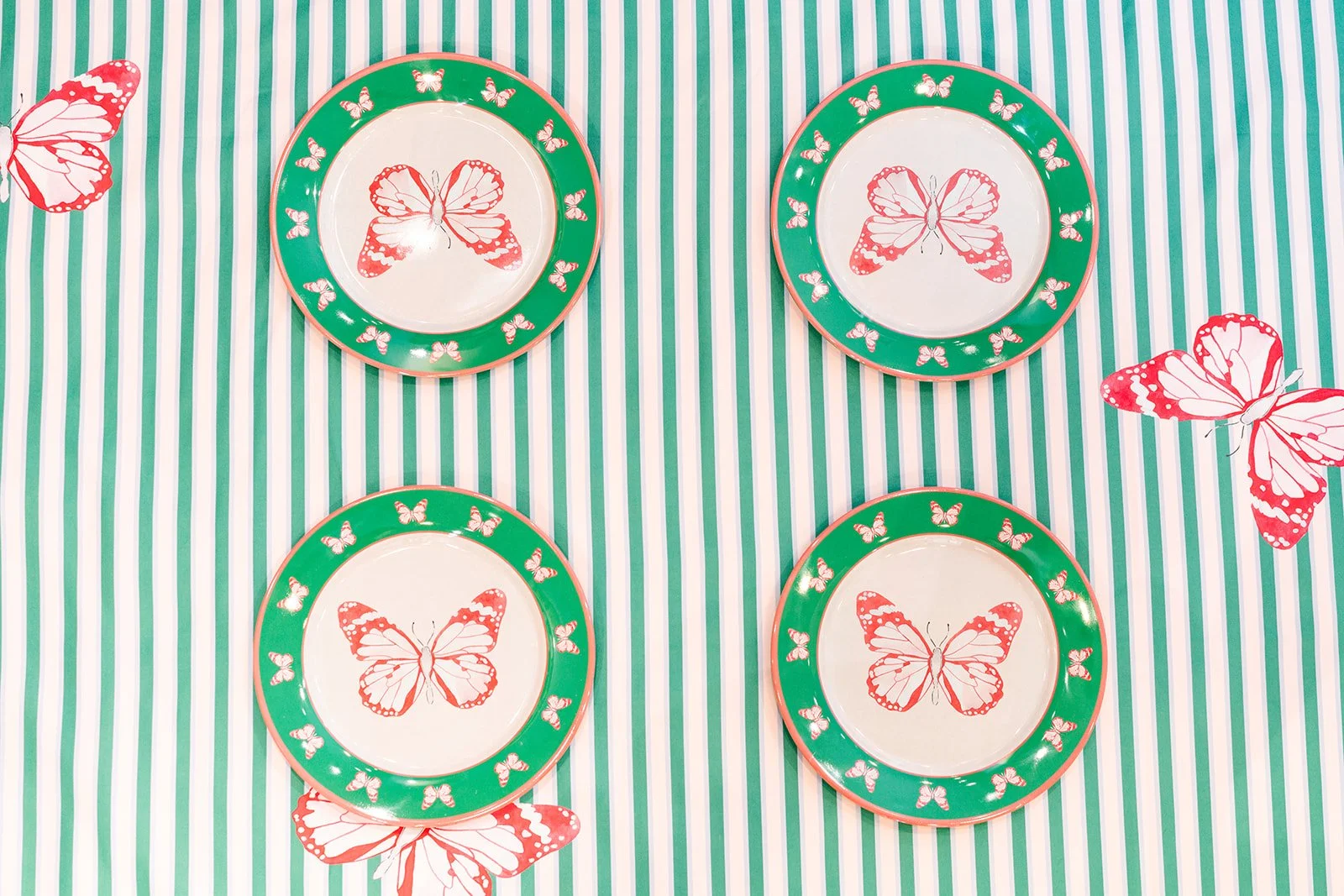 Pink Butterfly Melamine Plate Set of Four