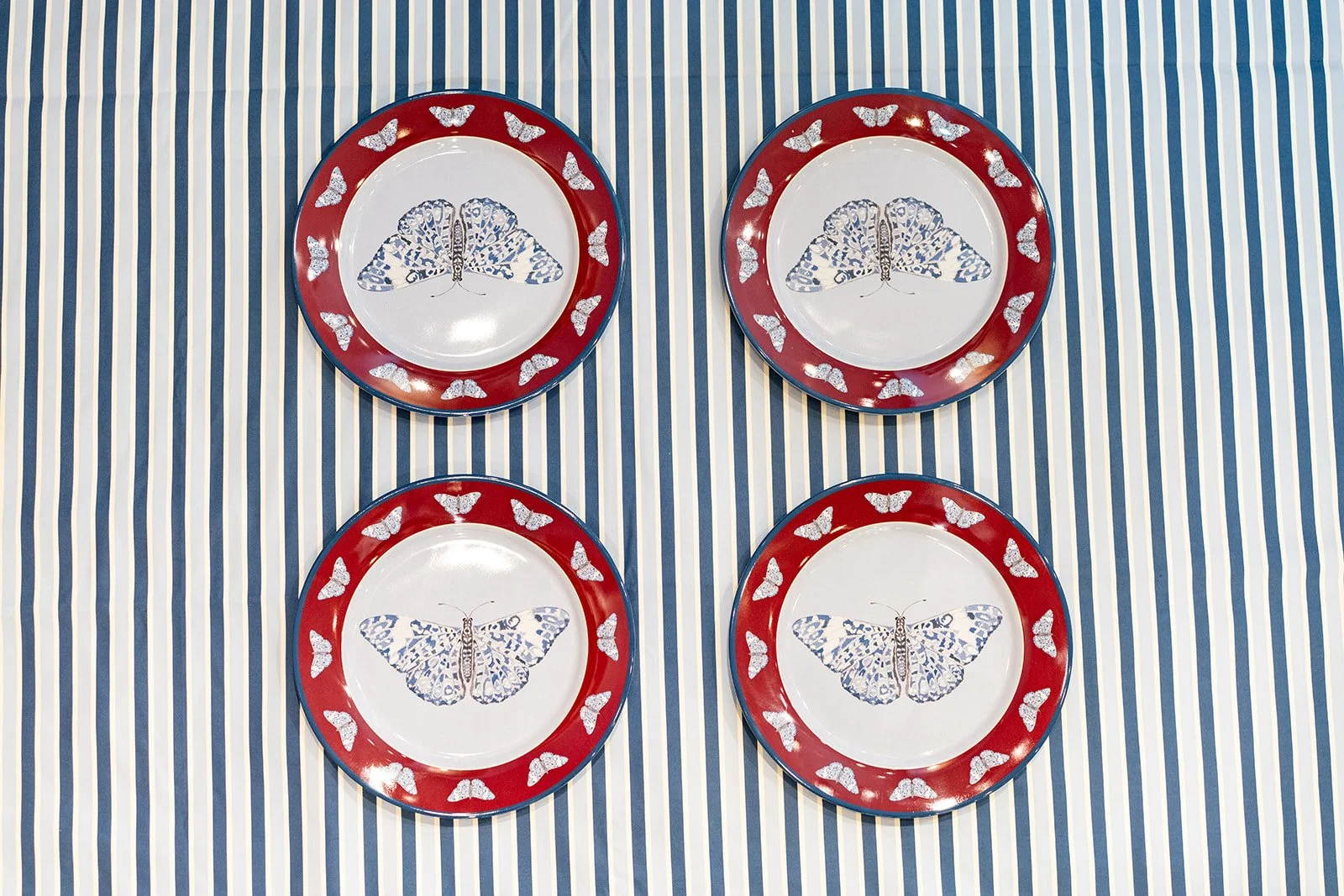 Blue Chinoiserie Butterfly Melamine Plate Set of Four