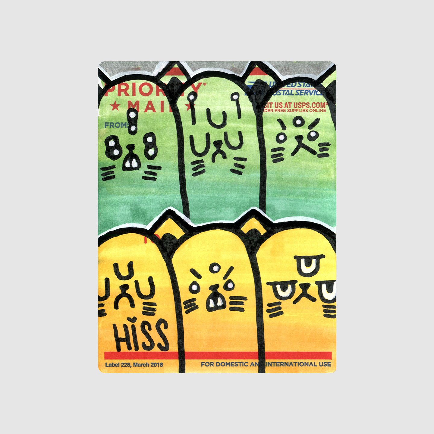 Hiss XX - Green Orange Kitty Postal