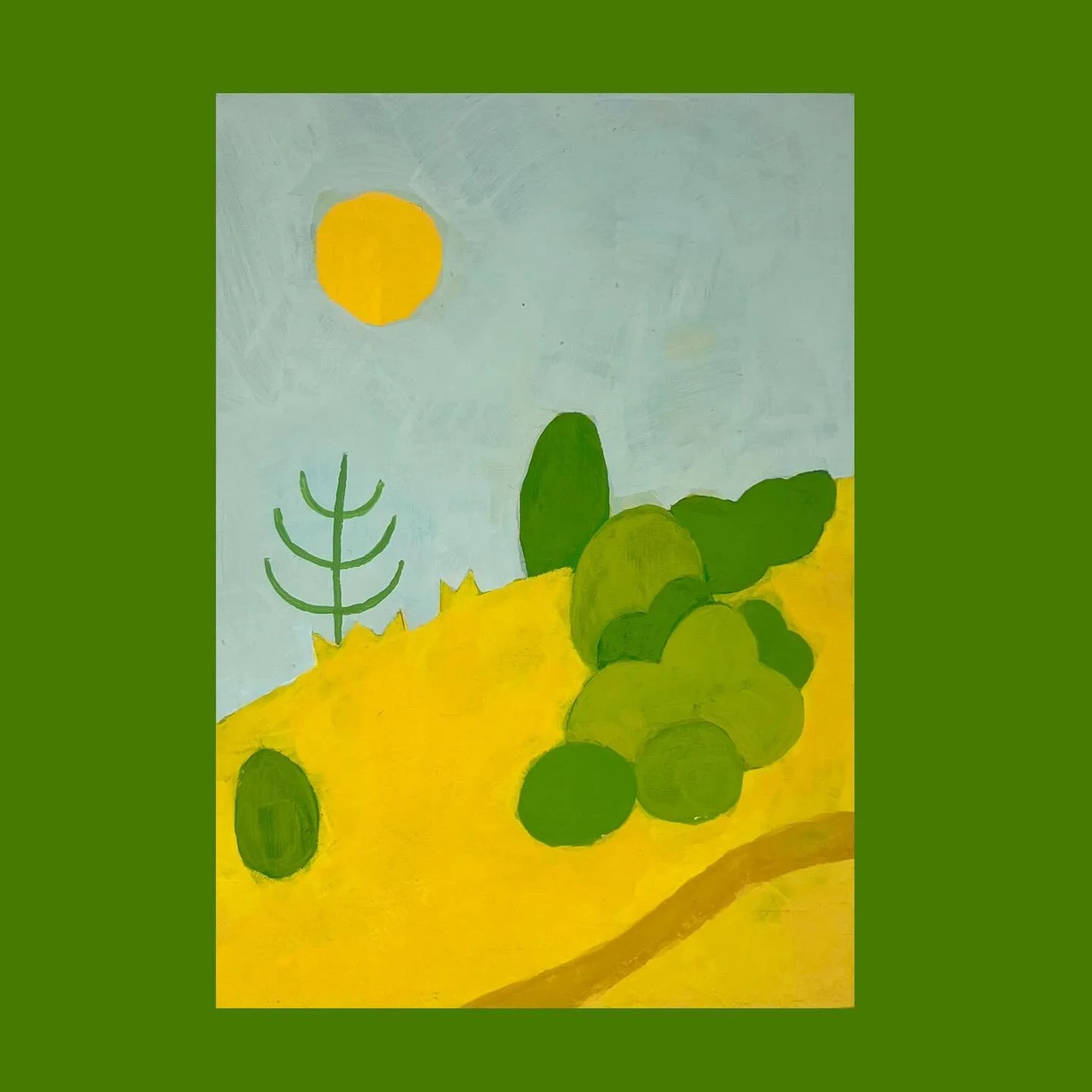 Been relearning how to paint and really happy with this most recent piece. 

Growing up doing roadtrips in California I remember seeing what felt like endless golden hills spotted with green trees so I thought I&rsquo;d do a little painting dedicated