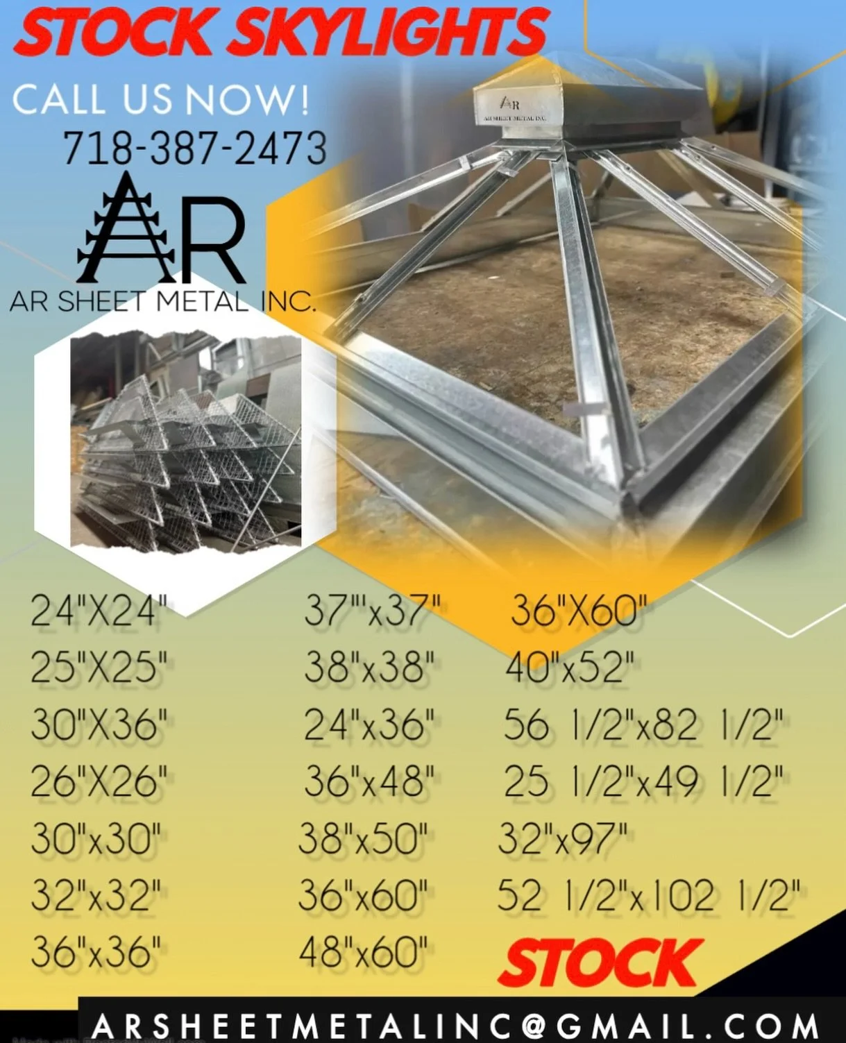 Galvanized Custom SKYLIGHTS IN STOCK👀
In A Rush?Call Us to Pick Up Same Day!🔥
⚒️AR Sheet Metal Inc.⚒️
📞Office 718-387-2473
📲Sales 347-572-8139
📧arsheetmetalinc@gmail.com
🌟Contact us today for a quote 
#skylight #arsheetmetalinc #skylightfabrica