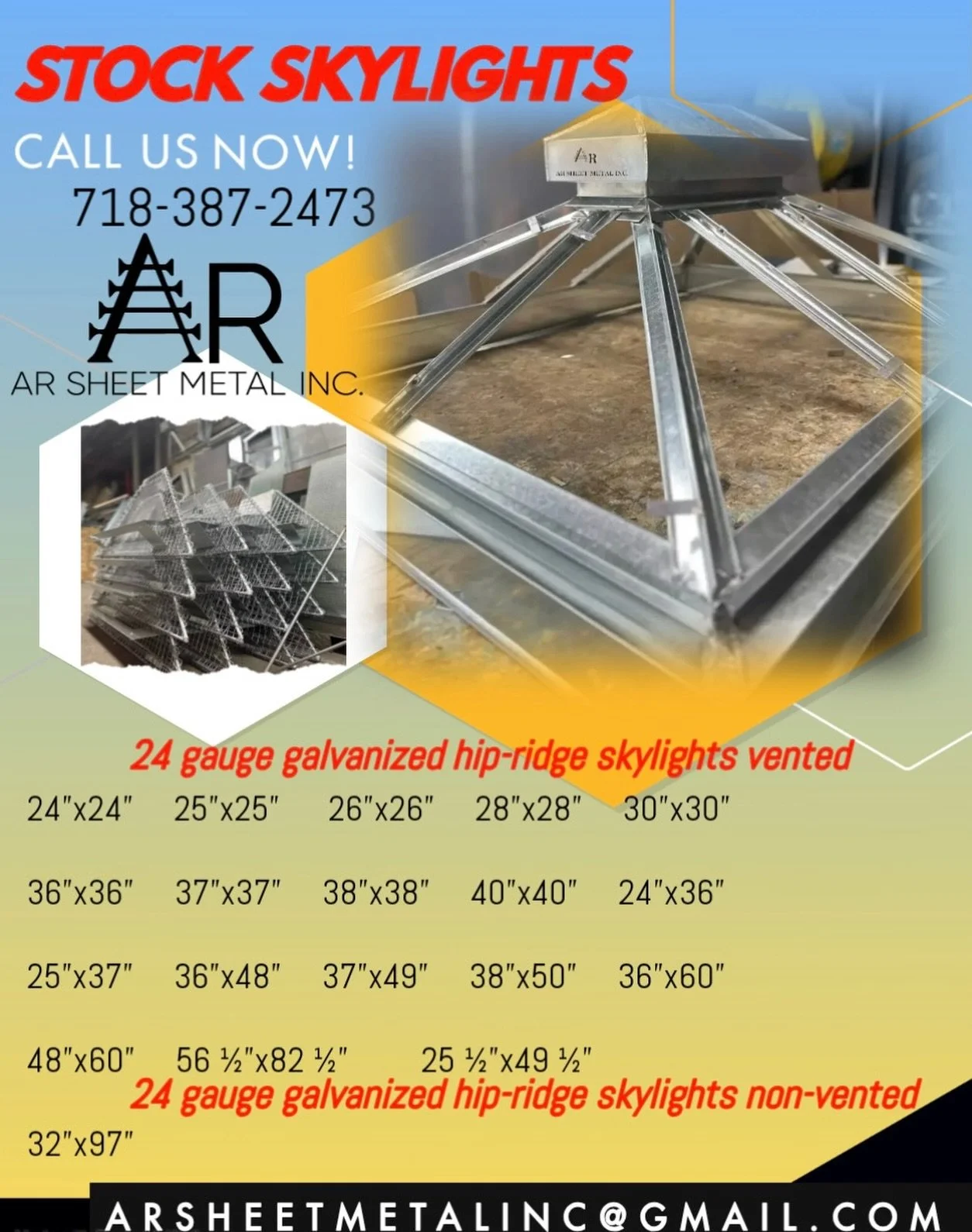 Galvanized Custom SKYLIGHTS IN STOCK👀
In A Rush?Call Us to Pick Up Same Day!🔥
⚒️AR Sheet Metal Inc.⚒️
📞Office 718-387-2473
📲Sales 347-572-8139
📧arsheetmetalinc@gmail.com
🌟Contact us today for a quote 
#skylight #skylightfabrication #roofing #sh