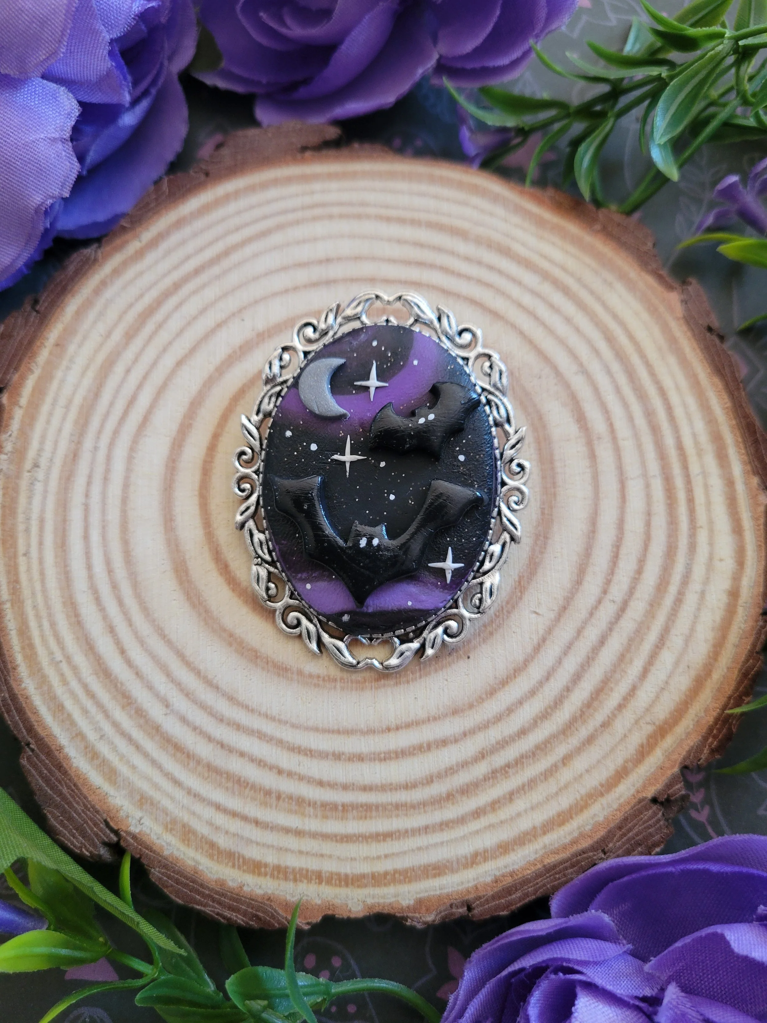 Bats in the Belltower Brooch