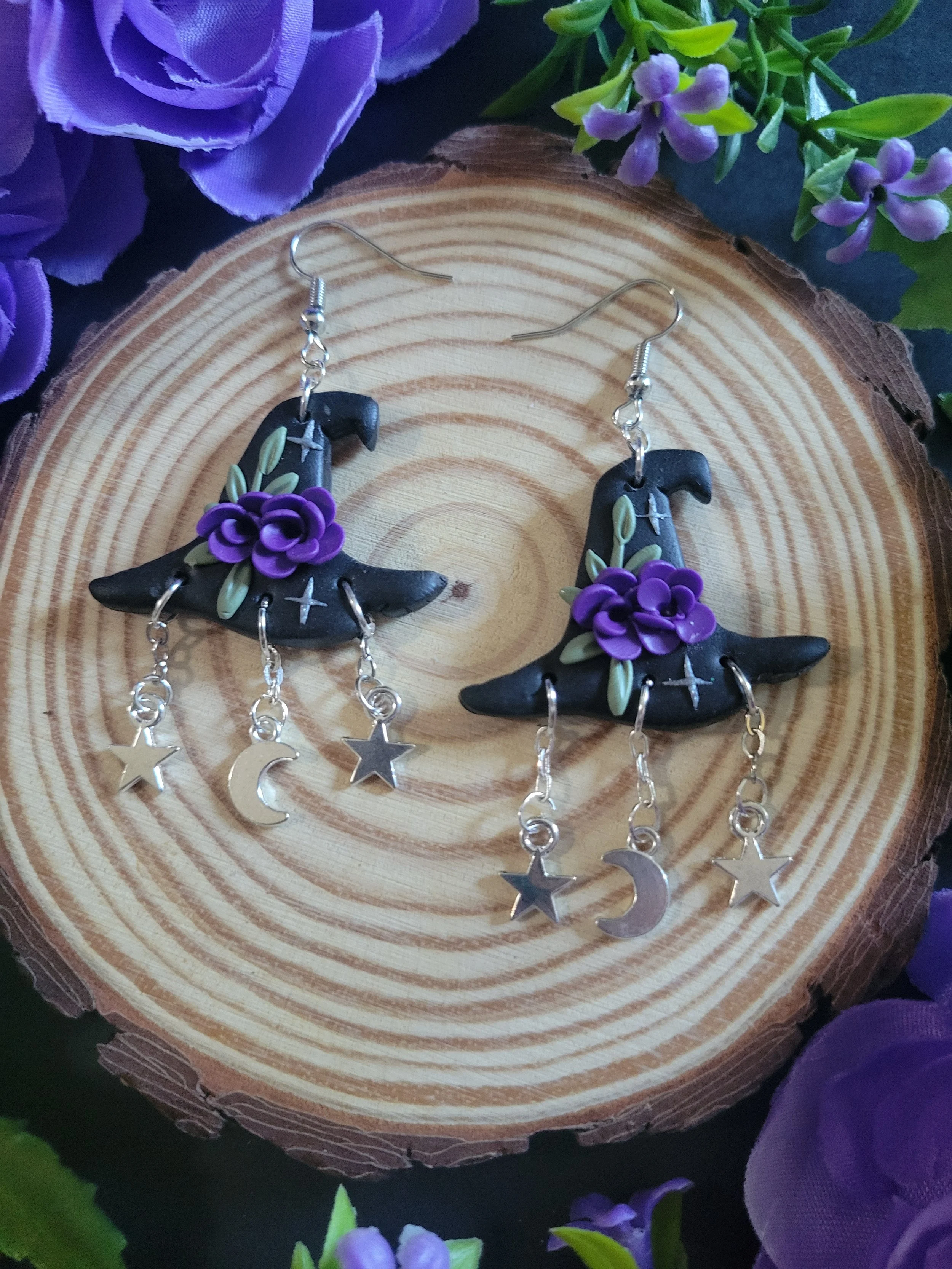 Floral Witch Hat Earrings