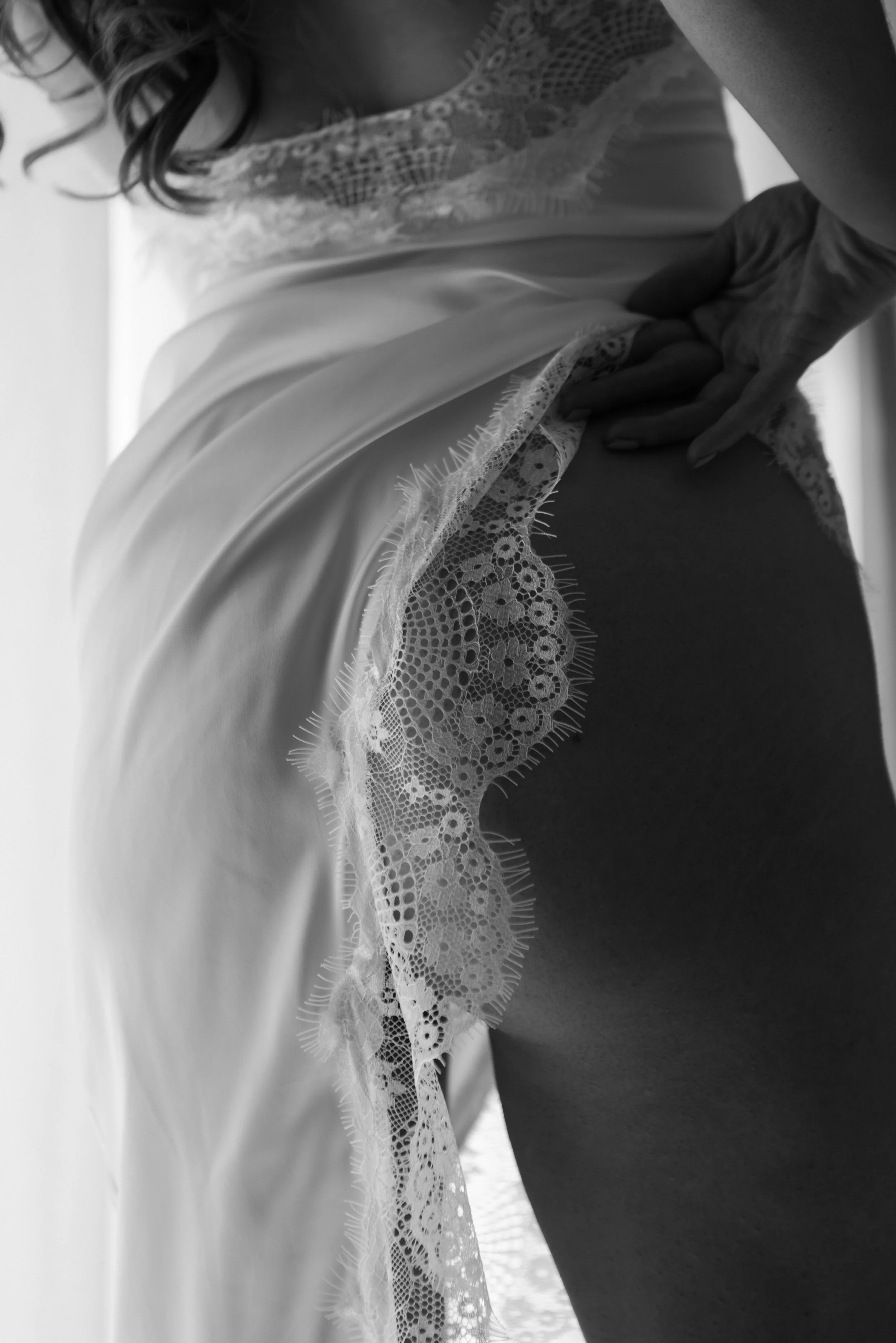 Bridal boudoir photography session white lingerie