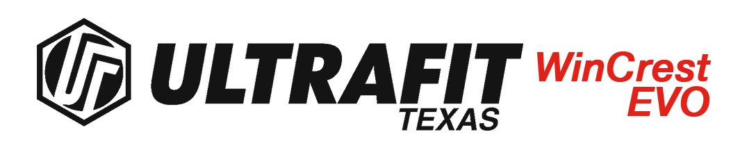 ULTRAFIT TEXAS WinCrest EVO logo with black and red text on a white background.
