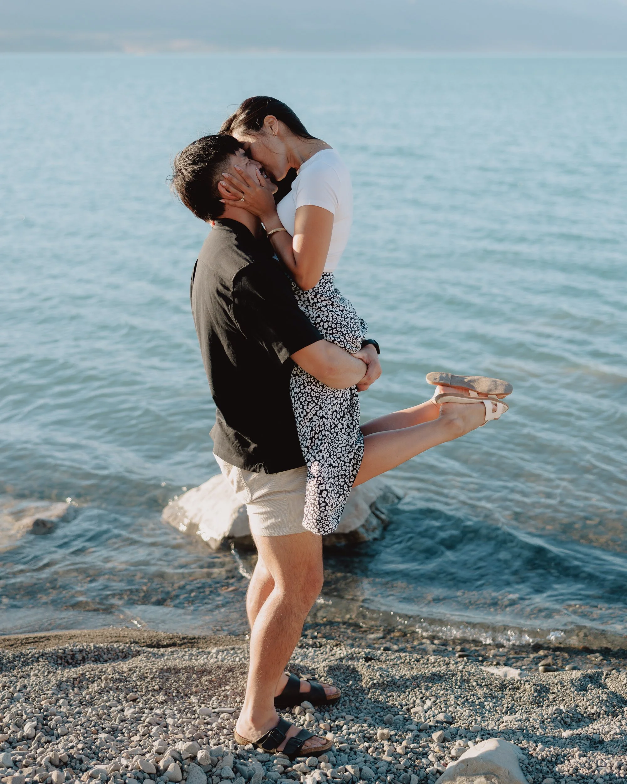 After the proposal Lake Pukaki — couple photography New Zealand