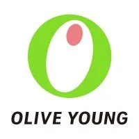 Logo with a green circular background and a stylized white olive with a pink seed, and the text 'OLIVE YOUNG' underneath.