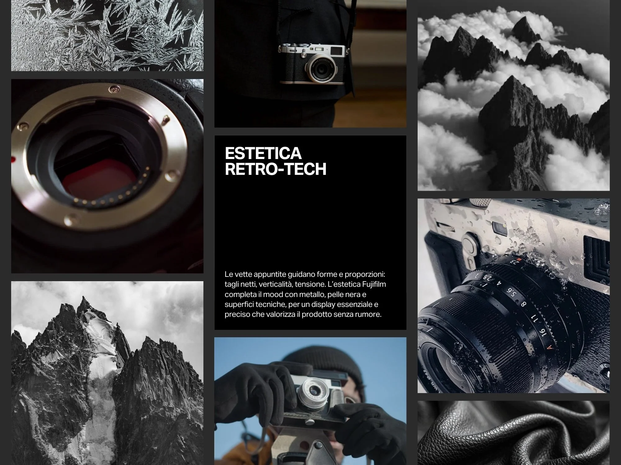 Studio della comunicazione visiva e del branding applicato ai pannelli dell'espositore Fujifilm Instax.