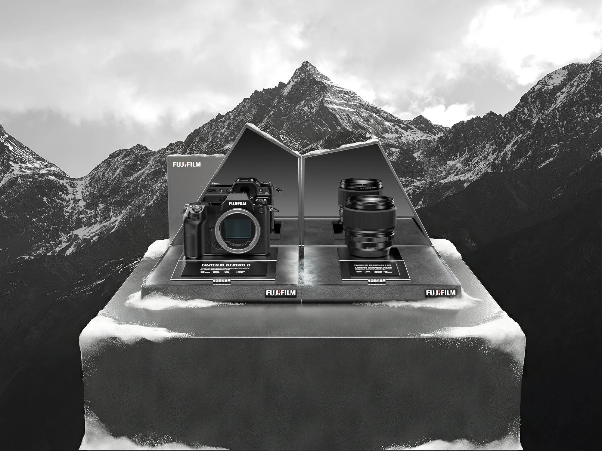 Progetto di industrial design per espositore da banco Fujifilm Instax: struttura in plexiglass e comunicazione visiva.