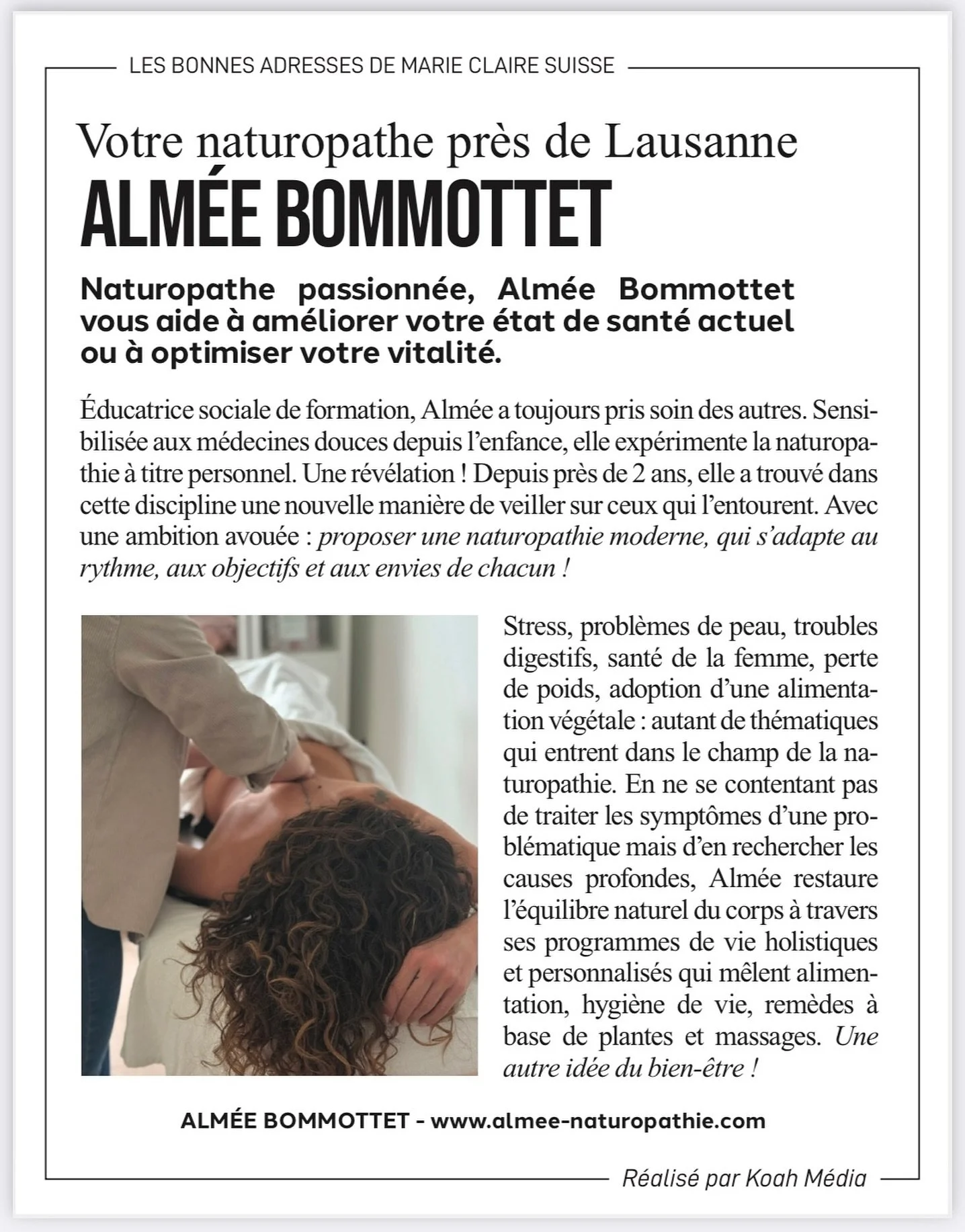 Pour cette rentr&eacute;e, j&rsquo;ai eu l&rsquo;occasion de figurer dans la rubrique Les bonnes adresses du magazine Marie-Claire ✨

Un pas de plus pour faire reconna&icirc;tre la naturopathie et ses bienfaits !

Merci de me suivre, de me faire conf