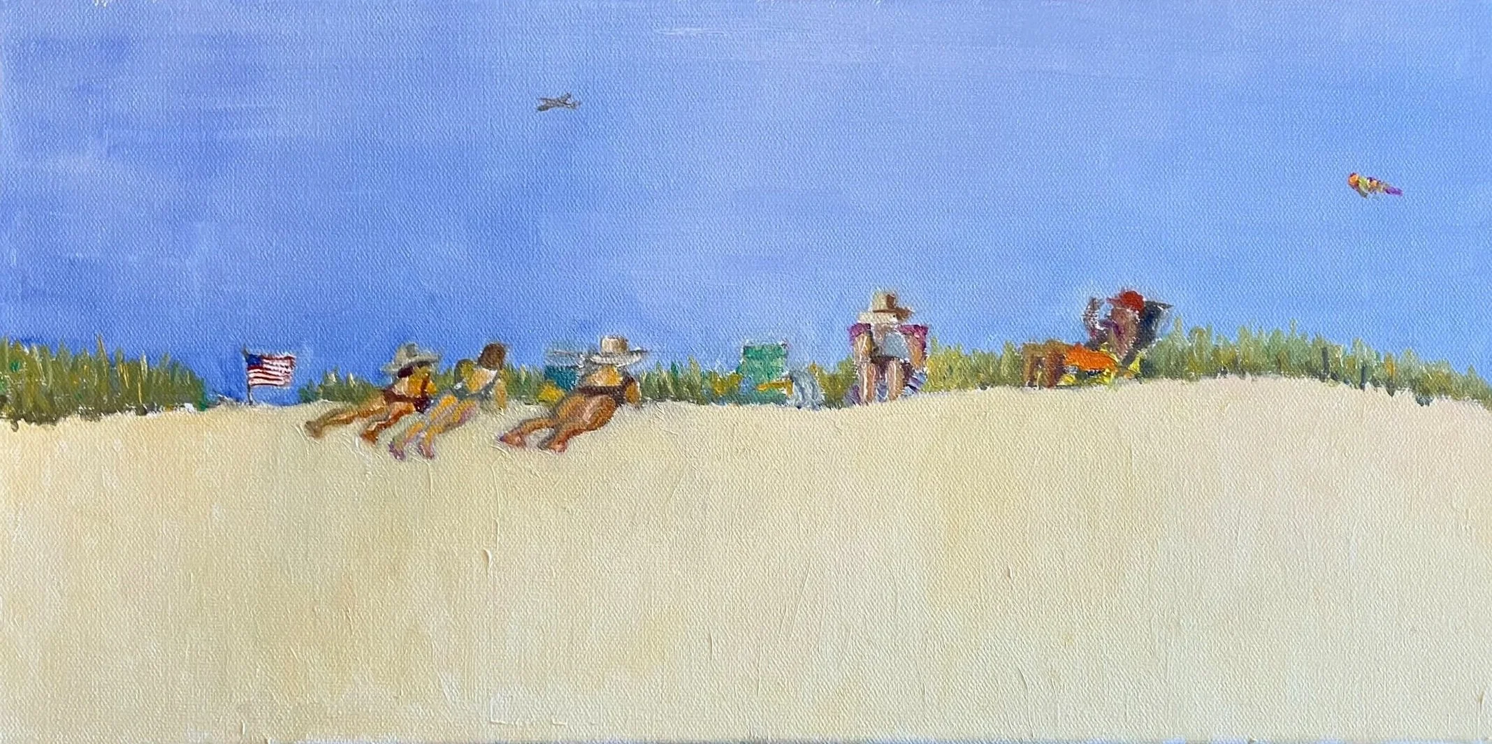 Kite day at Crax, oil on canvas,   10 x 20