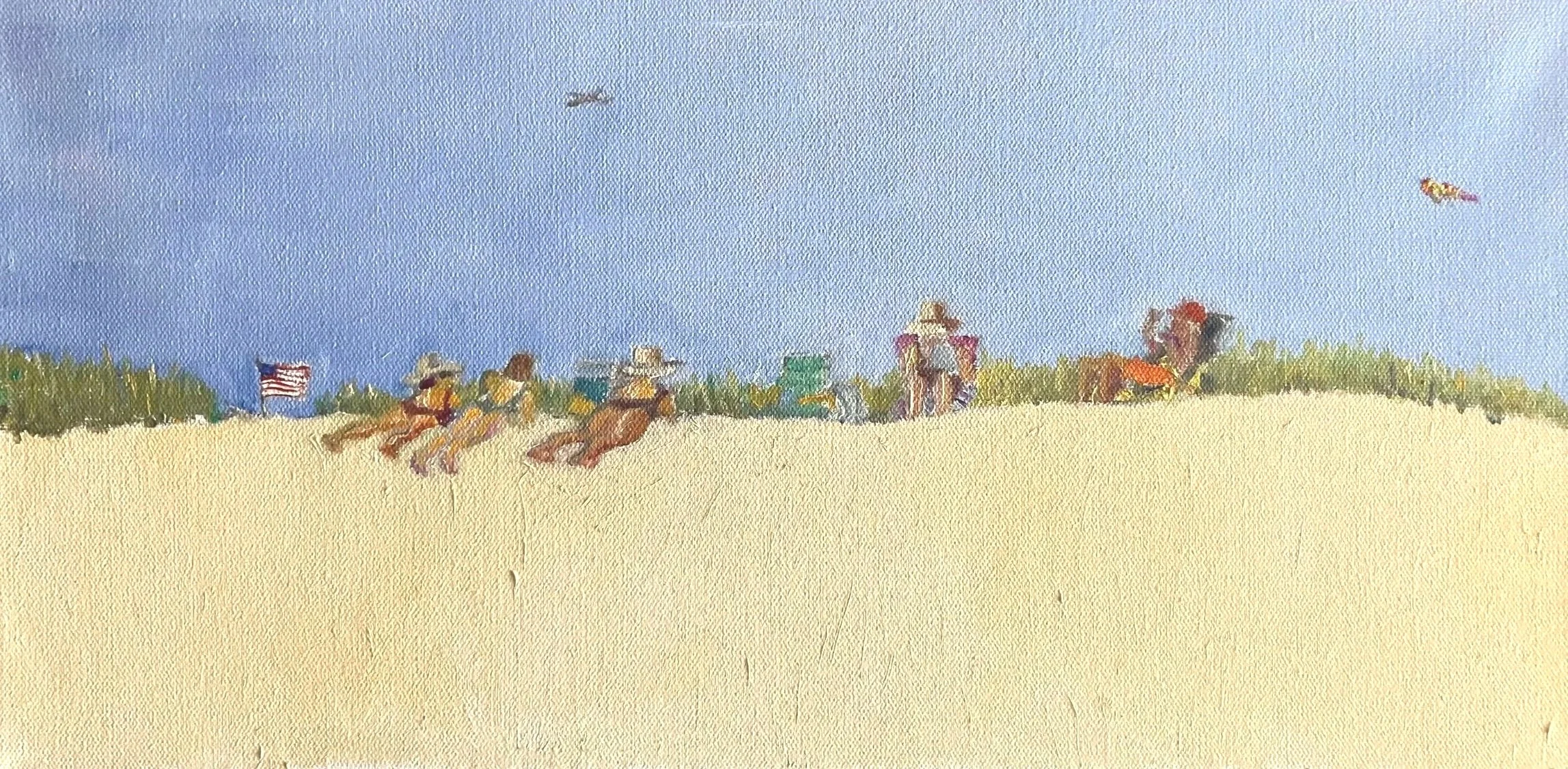 Kite Day at Crax  Oil on Canvas 10"H x 20"W