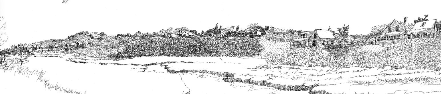Menemsha Dutcher Dock 4.20.25 (excerpt, for complete drawing see PANORAMAS/Martha's Vineyard)