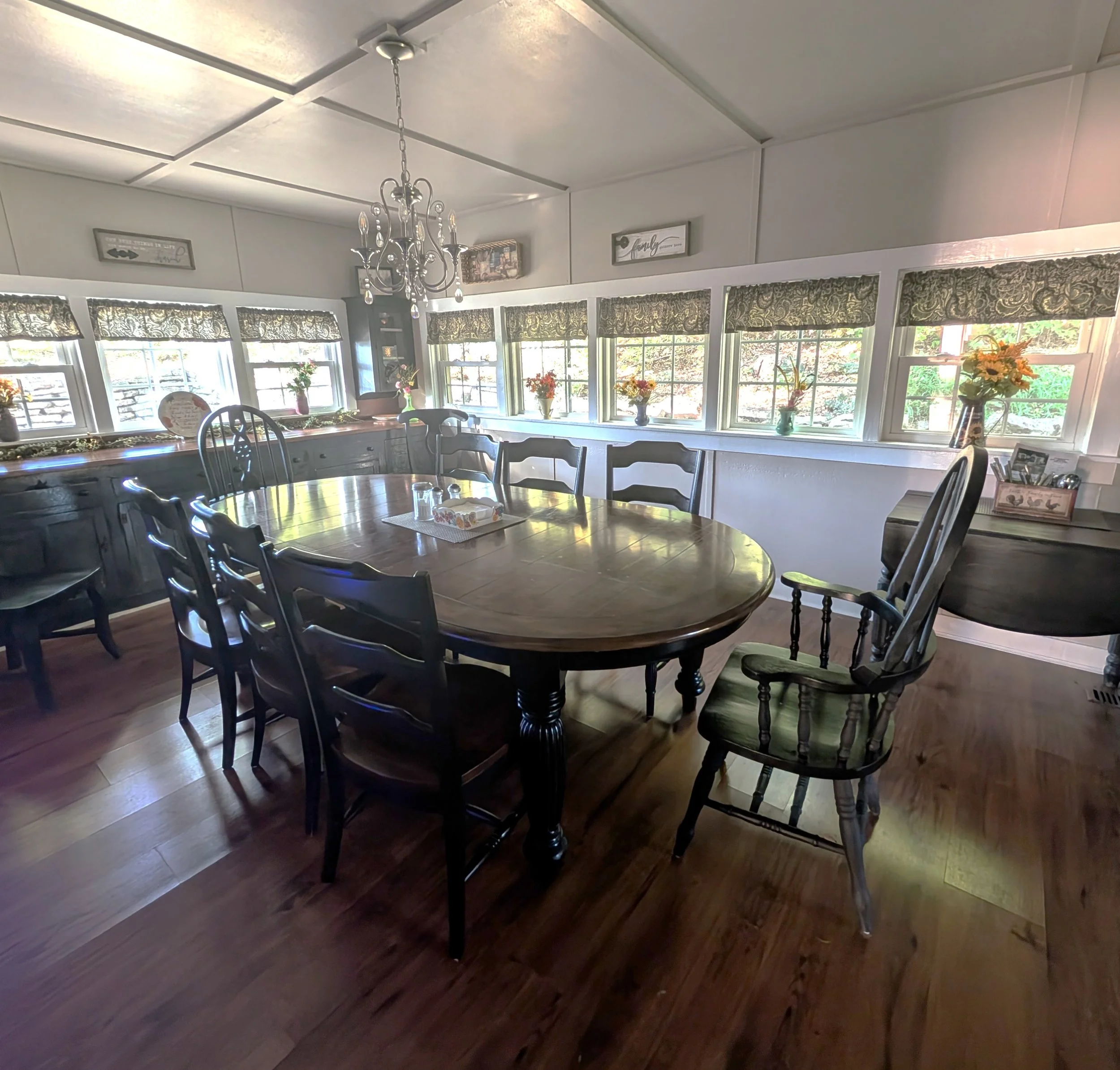 Windows surround the kitchen