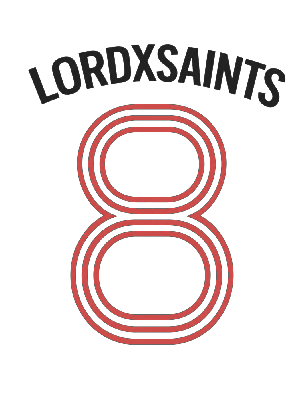 Neon sign shaped like the number 8 with the word "LORDXSAINTS" arched above it.