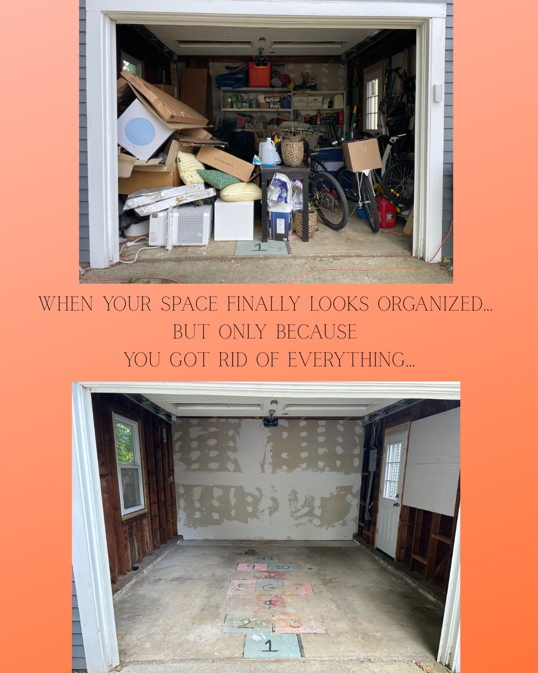 I was working with a client friend recently, and after we removed everything she no longer wanted, she rented a storage pod so her garage floors could be Epoxied. Once the floors were dry, she moved everything back in and we are currently in the proc
