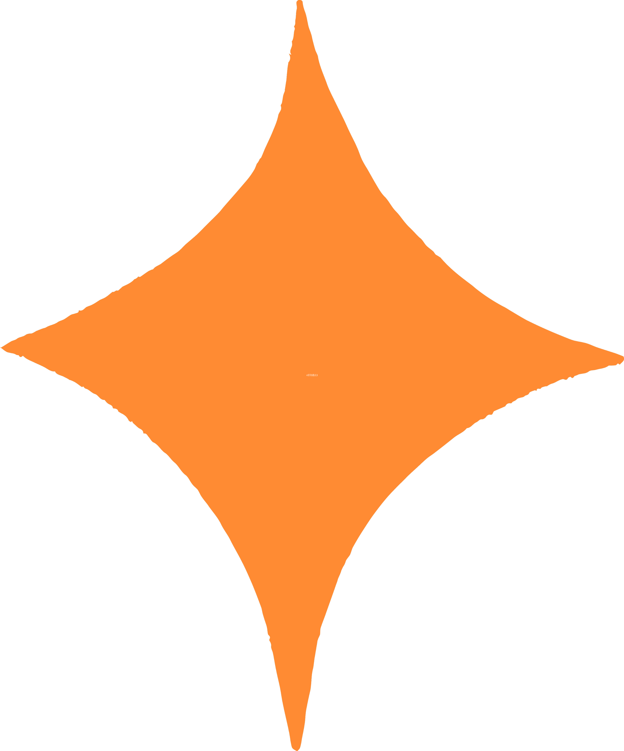 Hand-drawn illustration of a solid orange sparkle.