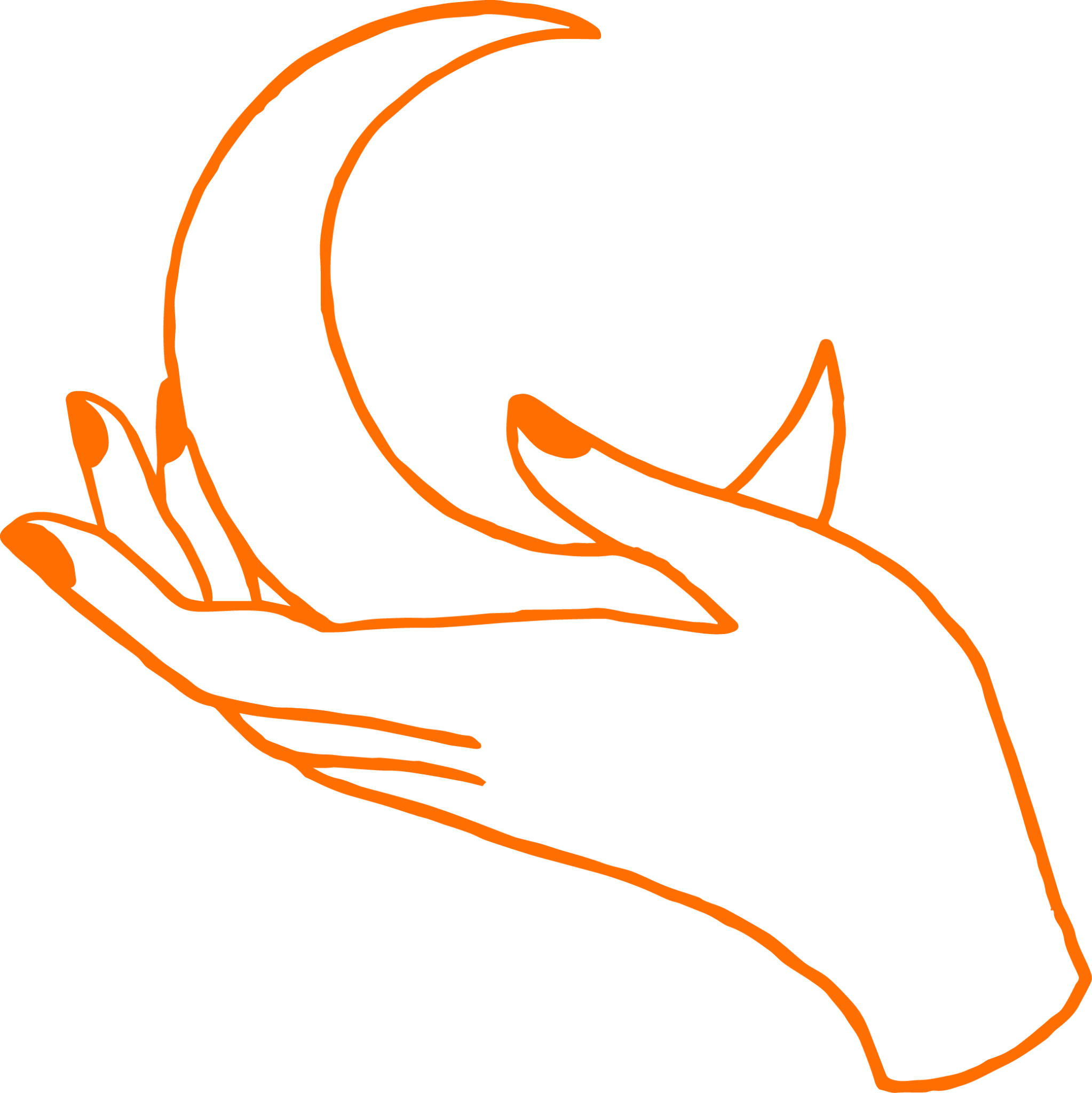 Hand-drawn illustration of hand holding astrological symbol of Crescent Moon drawn in magenta
